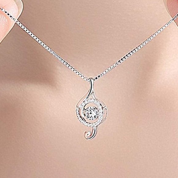 BRAND NEW! Gorgeous Silver Floating CZ Gem Music Note Drop NECKLACE FUN MUSICAL - Picture 4 of 6